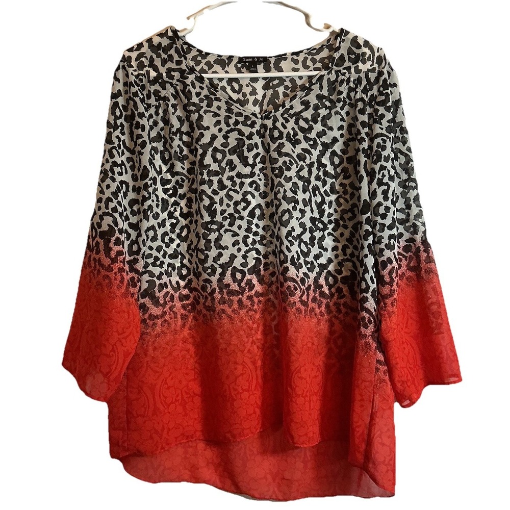Sami & Jo Women's Lava White Black Leopard Print Roll‎ Tab Sleeve - Size L